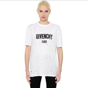 Givenchy White Logo Printed Destroyed Jersey Shirt